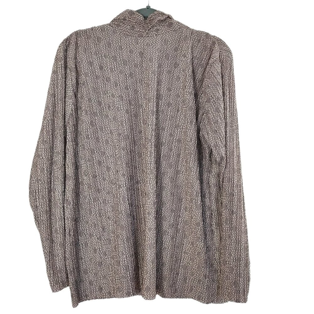 Zara Tan Jacquard Floral Pleated Long Sleeve High Neck Blouse Size Large